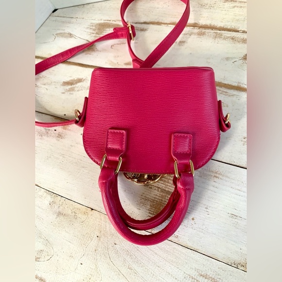 BEBE Gianna mini dome bag crossbody purse raspberry pink gold tone faux leather - Picture 4 of 16